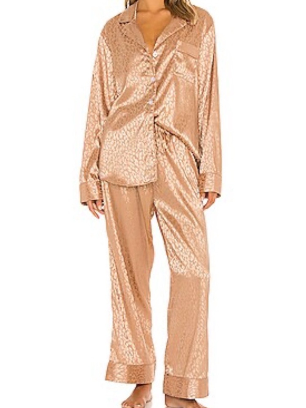 Show Me Your MuMu Rose Gold Cheetah Silky Metallic Leopard Satin Pajama Set L